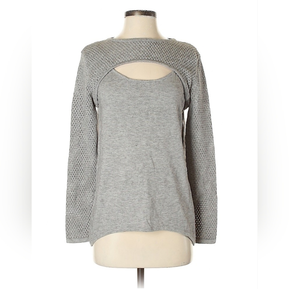 THML Gray Cut-Out Long Sleeve Sweater Size Small
